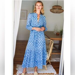 Emerson Fry India Collection Frances Dress | Blue Floral Organic Cotton Midi